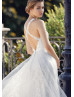 Jewel Neck Ivory Lace Tulle Racerback Wedding Dress